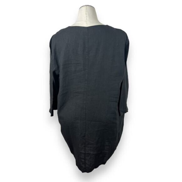 Mosaic USA Linen Lagenlook Top Asymmetrical Hem Black Tunic Size XXL Oversized - Picture 3 of 8